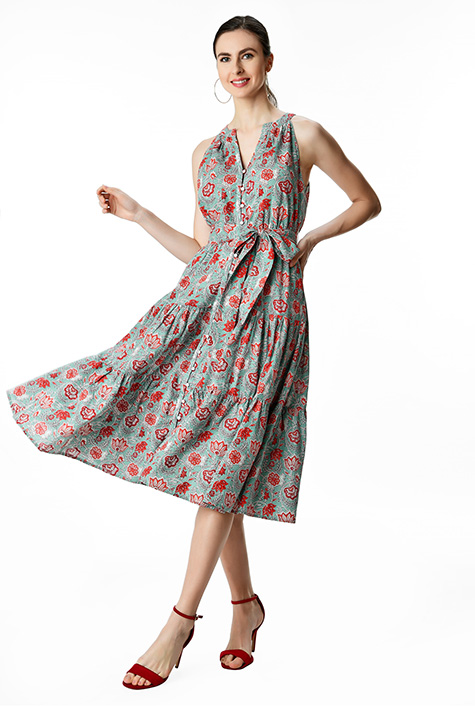 ヌキテパ　CottonJacquard LilyPrintFlareDress Curvy JB HW Angled Side Seam Detail Flare | JQ Clothing Co.