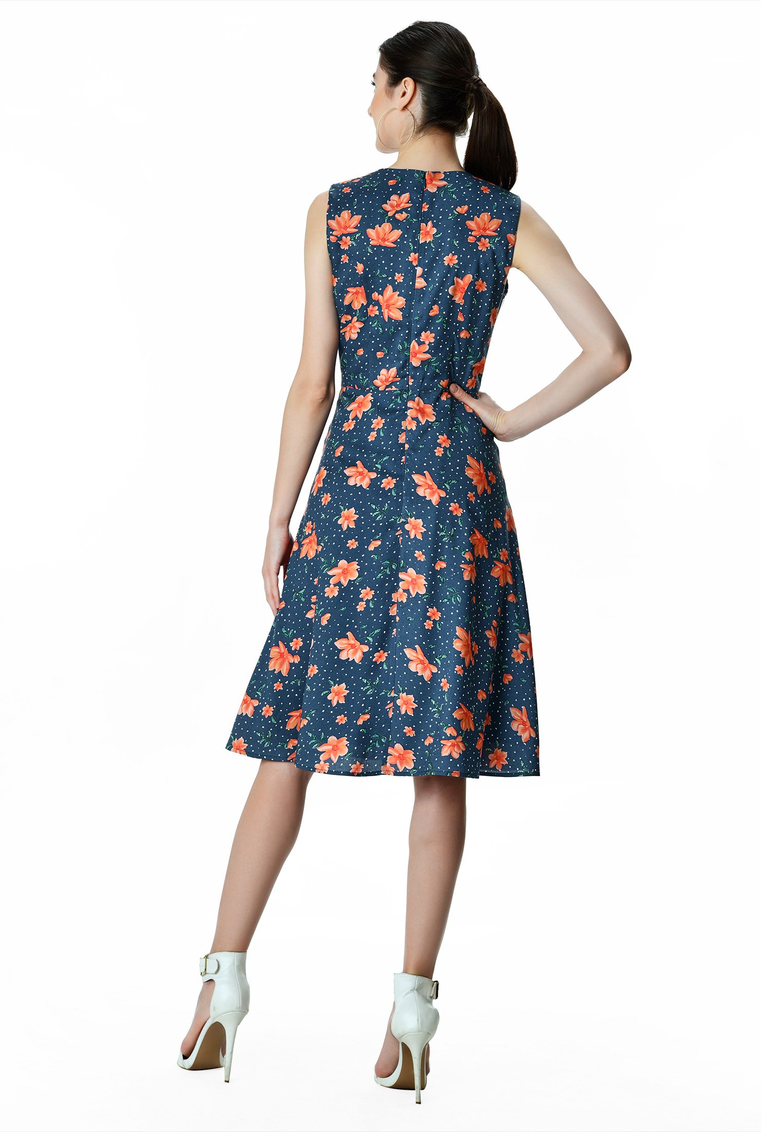 Shop Floral print cotton blend A-line dress | eShakti