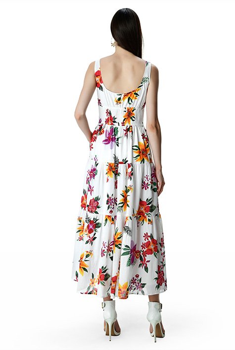 Shop Floral Print Cotton Ruched Tier Sundress Eshakti