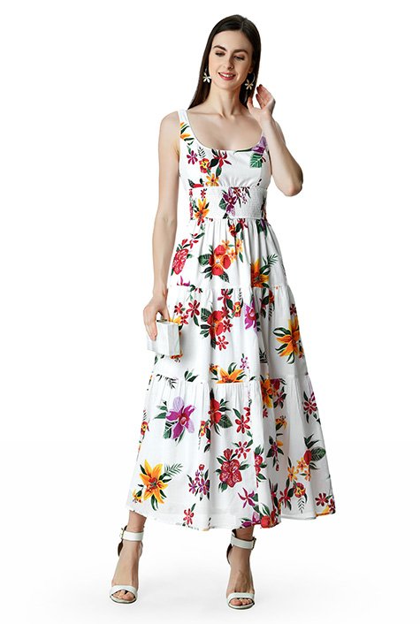 Shop Floral print cotton ruched tier sundress | eShakti