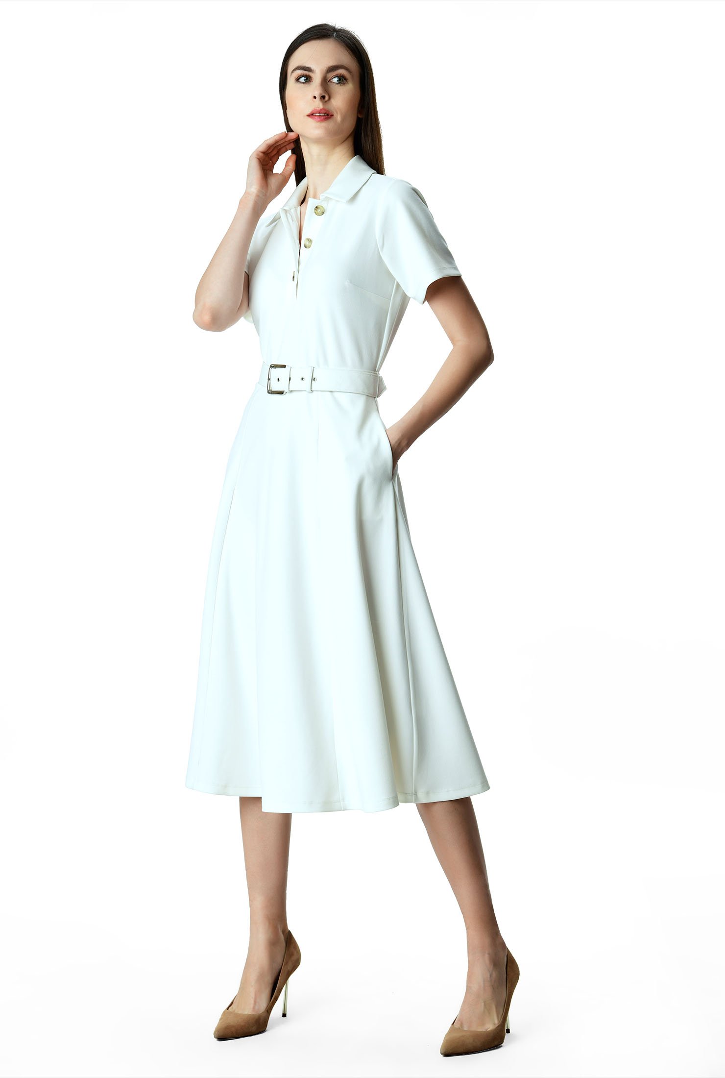 Shop Crepe Knit Belted Shirtdress | EShakti