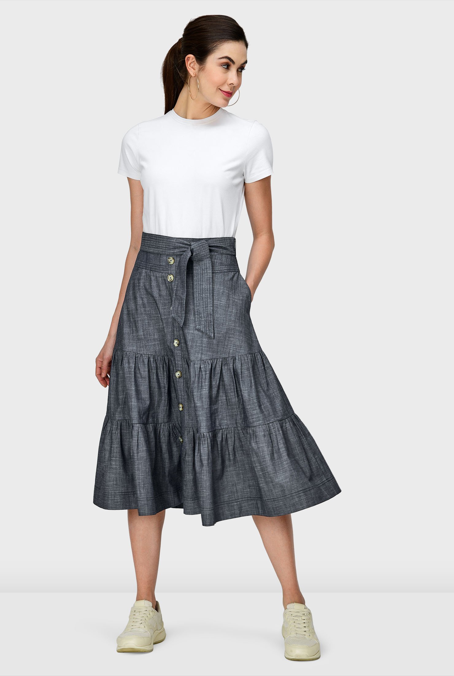cotton button down skirt