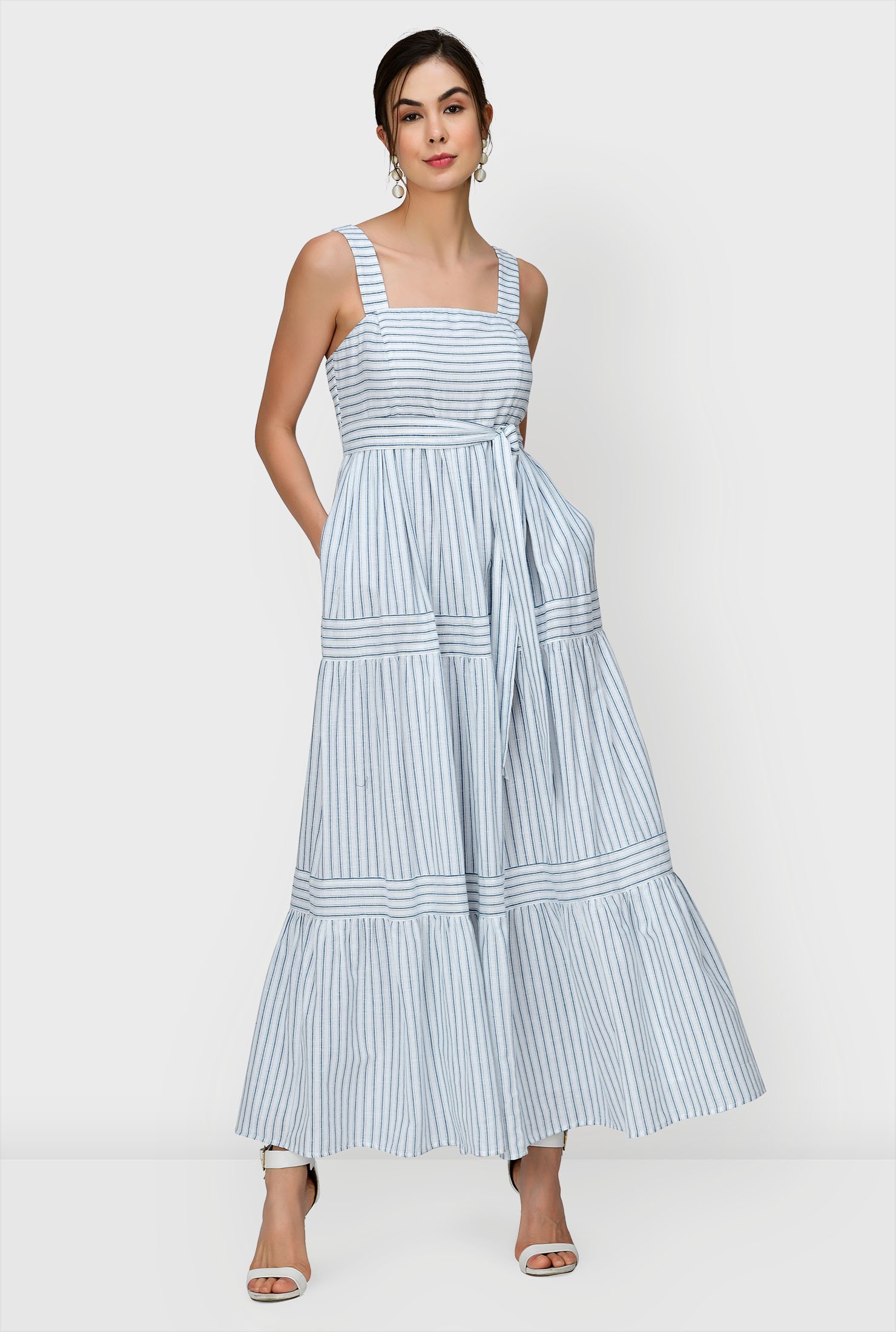 Shop Stripe cotton tiered sundress | eShakti