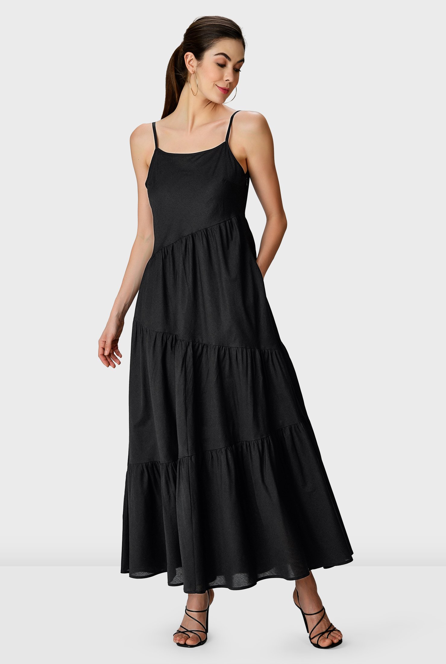 Asymmetric tiered cotton voile slip dress