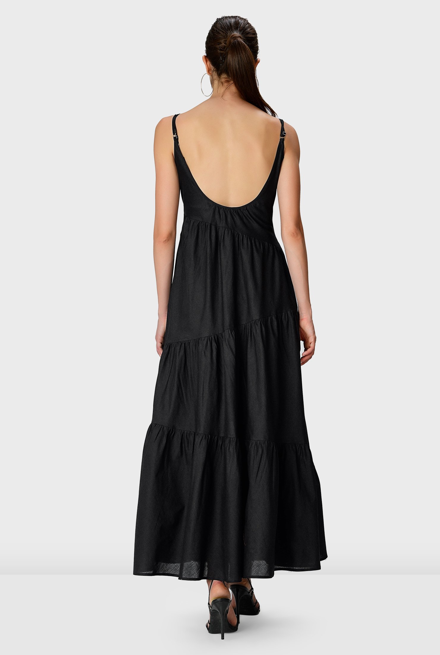 Asymmetric tiered cotton voile slip dress