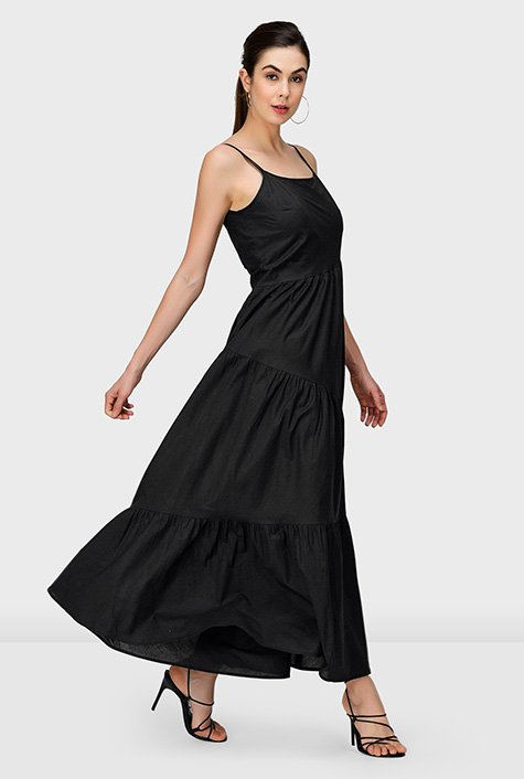 Shop Asymmetric tiered cotton voile slip dress | eShakti