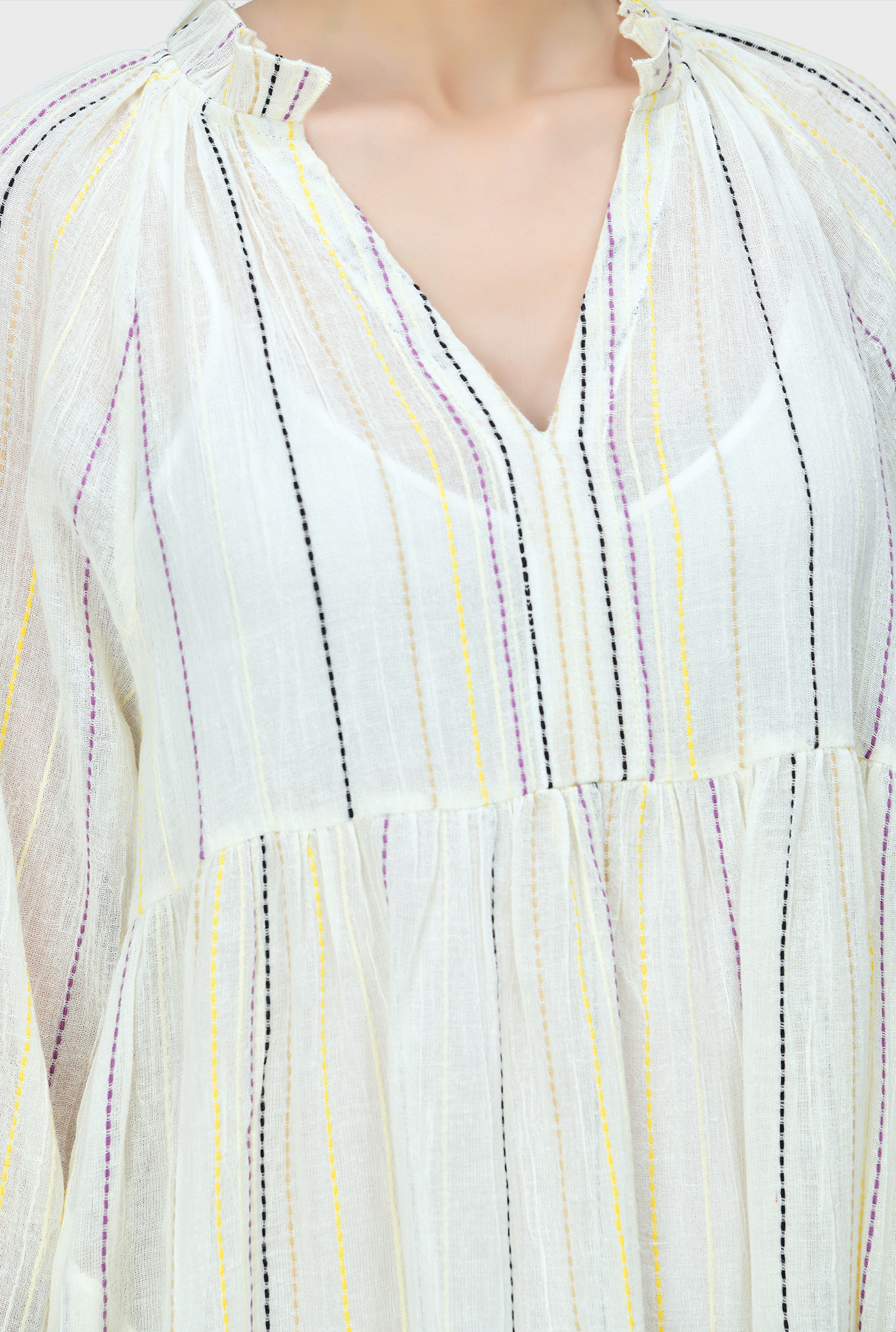 Shop Stripe crinkle cotton gauze empire tiered dress eShakti