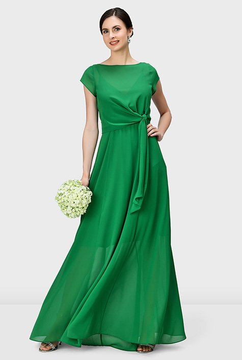 Emerald Green Chiffon Dress