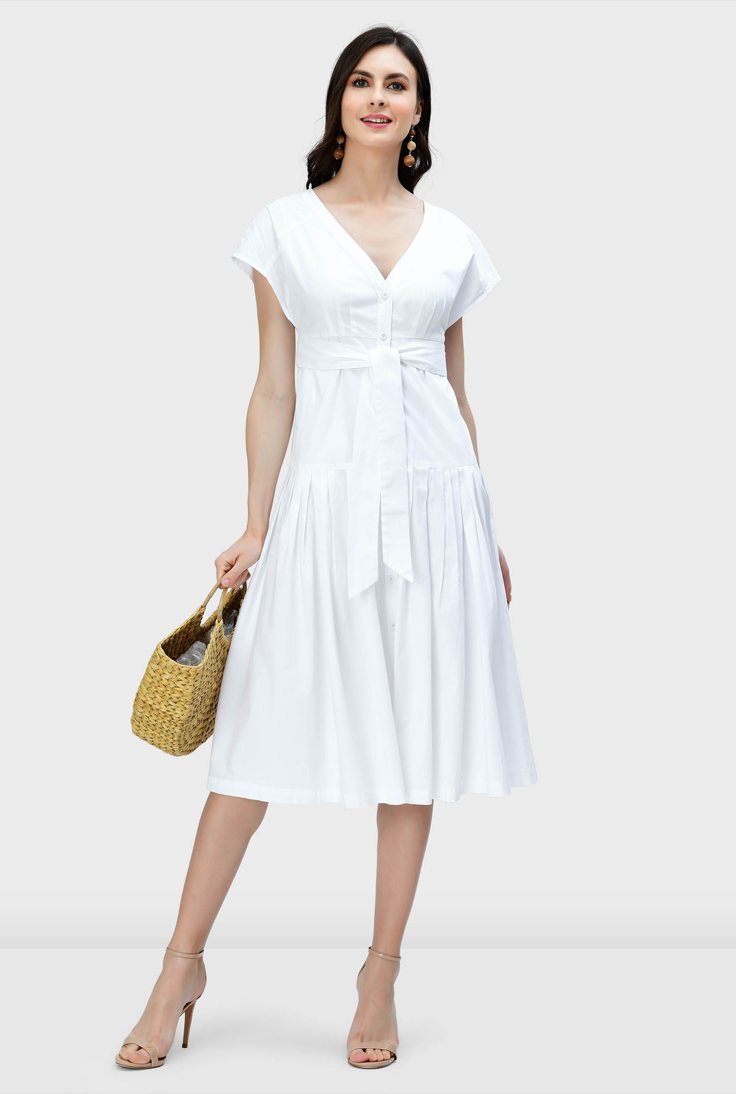 Shop Drop waist cotton poplin shirtdress eShakti