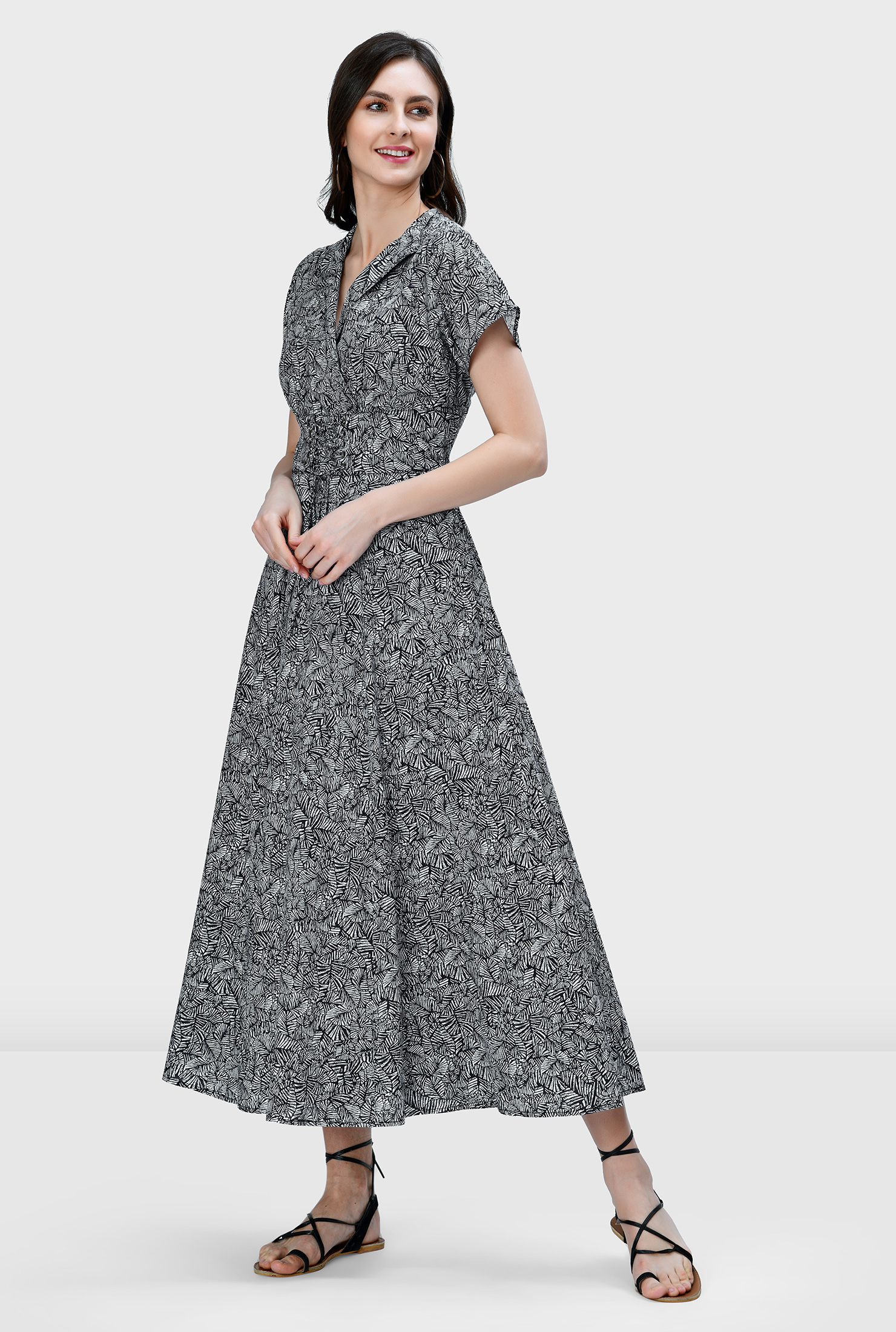 Shop Graphic leaf print cotton blend dress eShakti