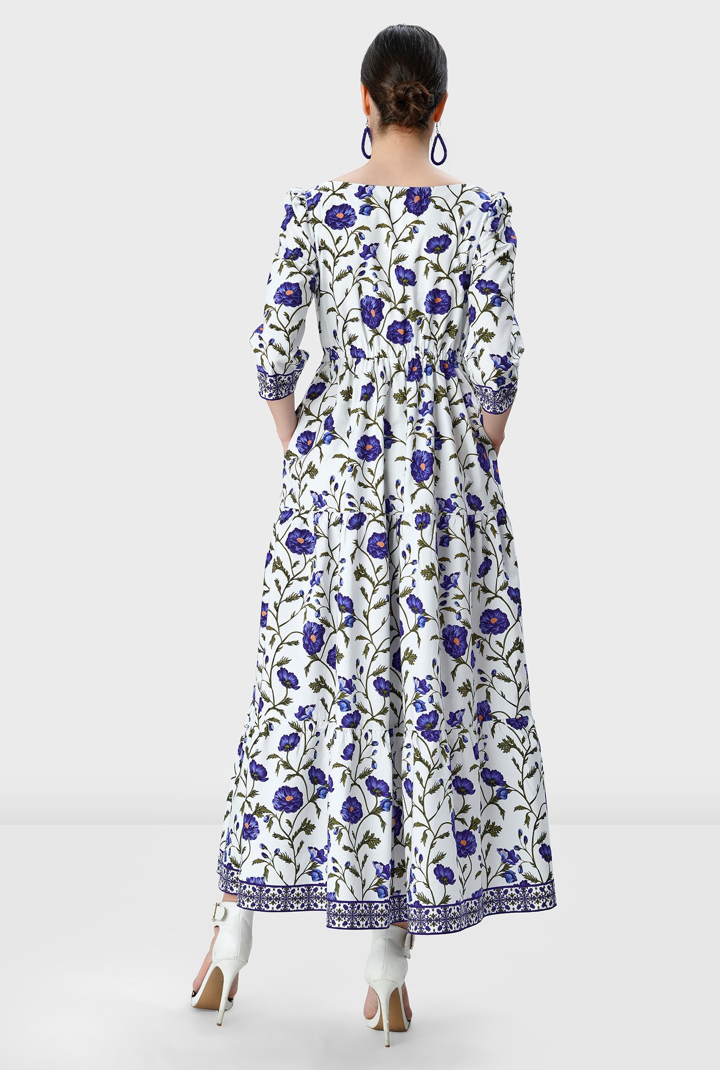 Shop Floral vine print cotton poplin drawstring empire dress | eShakti