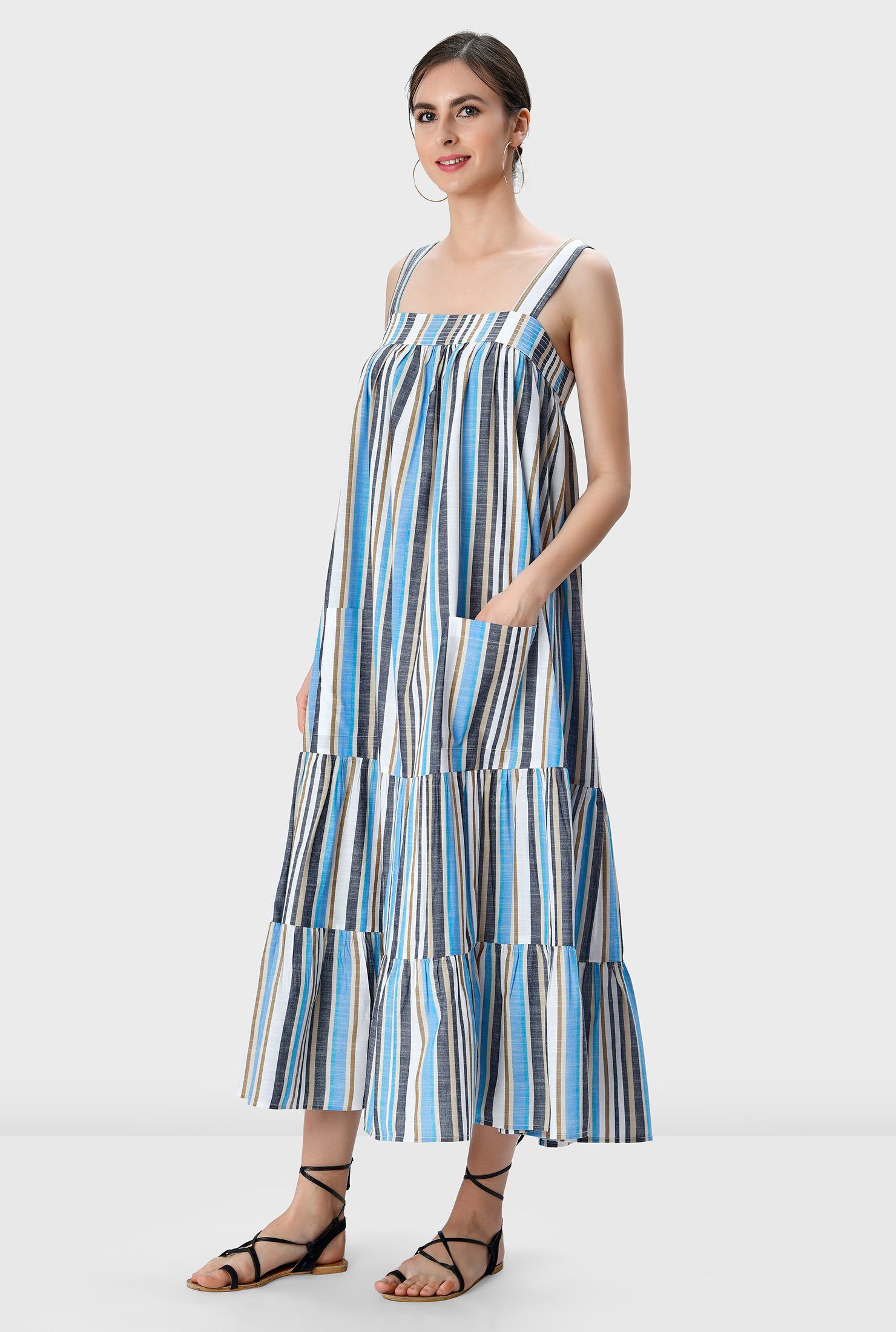 striped flounce maxi dress