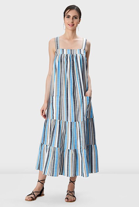 Stripe ruffle 2025 cotton maxi dress