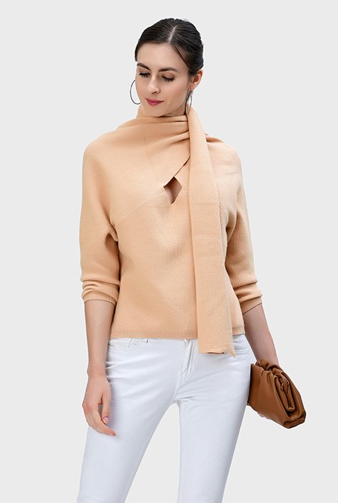 High collar ribbed knit sweater - Woman