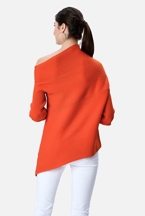 Shop One-shoulder ribbed wool blend asymmetric sweater | eShakti