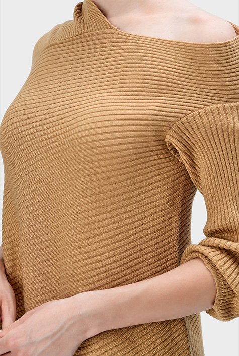 Shop One-shoulder ribbed merino wool blend asymmetric sweater