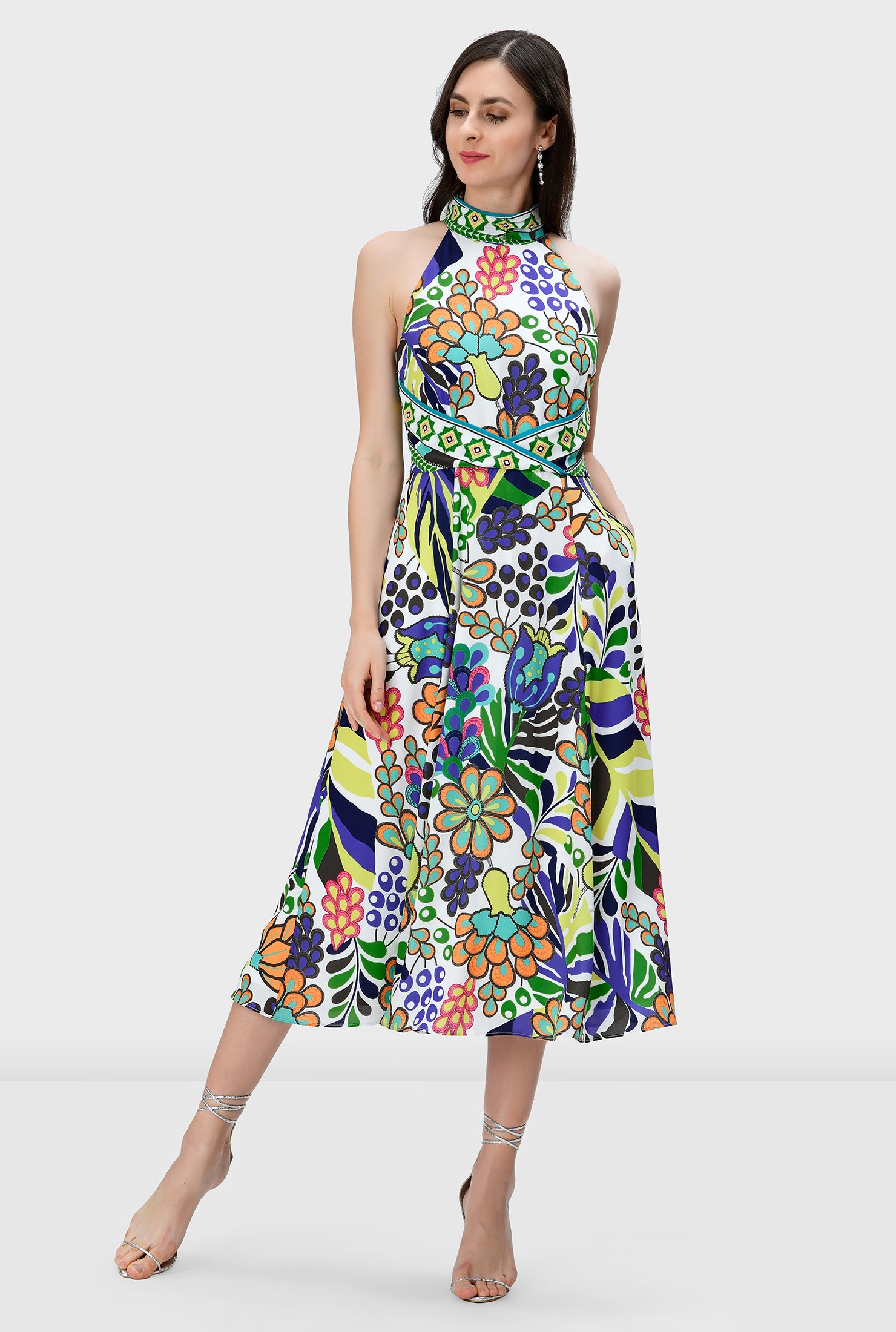 Shop Floral print crepe halter style dress | eShakti