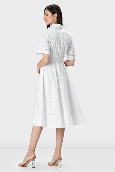 Lattice trim cotton poplin shirtdress