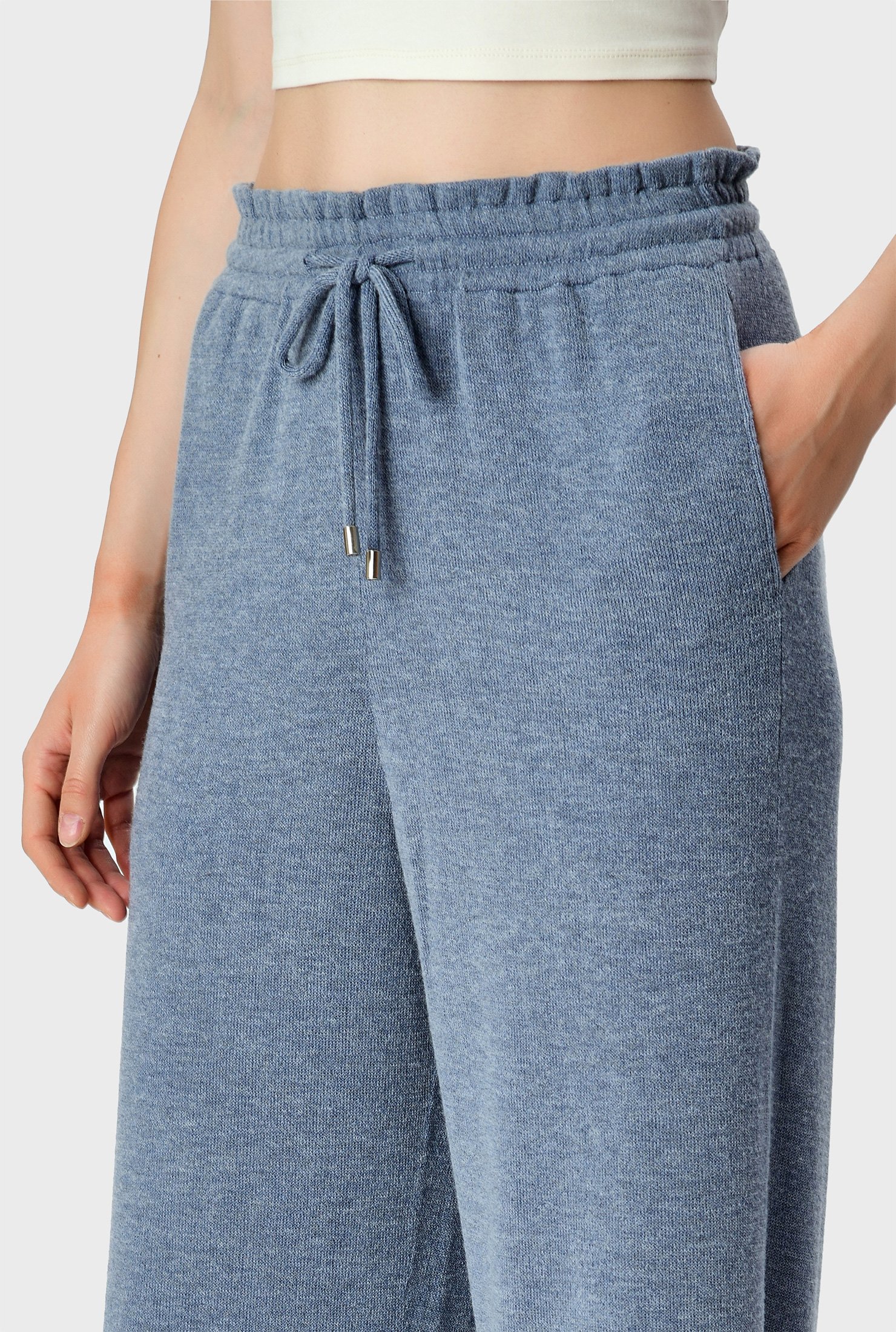Shop Drawstring waist sweater-knit wide leg pants | eShakti