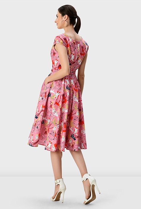 Shop Pet-perfect print cotton poplin fit-and-flare dress | eShakti