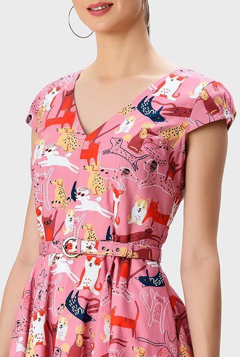 Shop Pet-perfect print cotton poplin dress | eShakti fit-and-flare