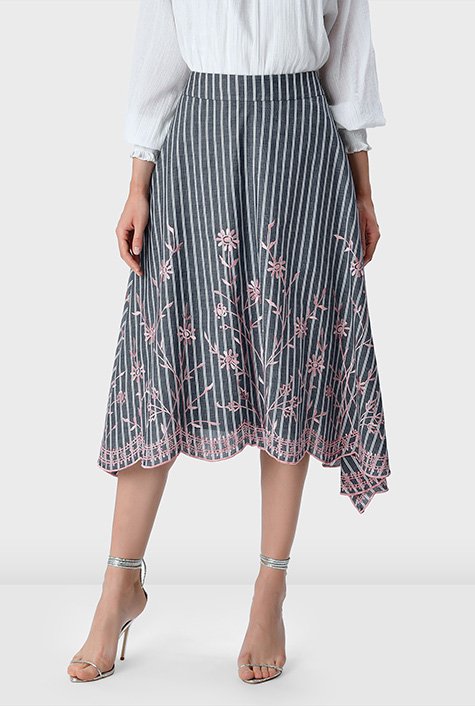 Shop Floral scallop high low stripe voile skirt eShakti