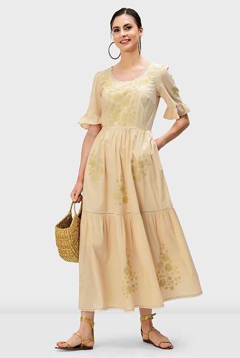 お洒落無限大。 Lace Trimmed Floral Dress light beige | 192.155.92.212