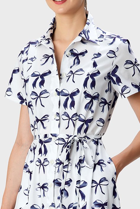 Shop Bow-tie print cotton poplin A-line shirtdress | eShakti