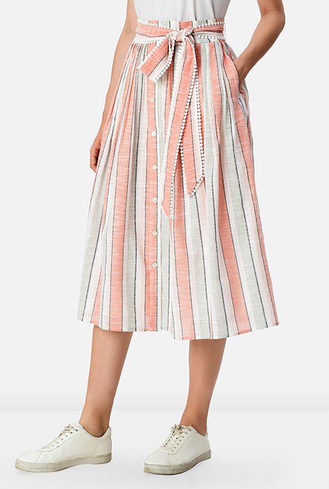 Cotton Self Stripe Skirt in White
