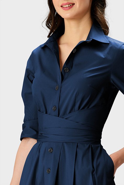 Shop Asymmetric waist cotton poplin shirtdress | eShakti