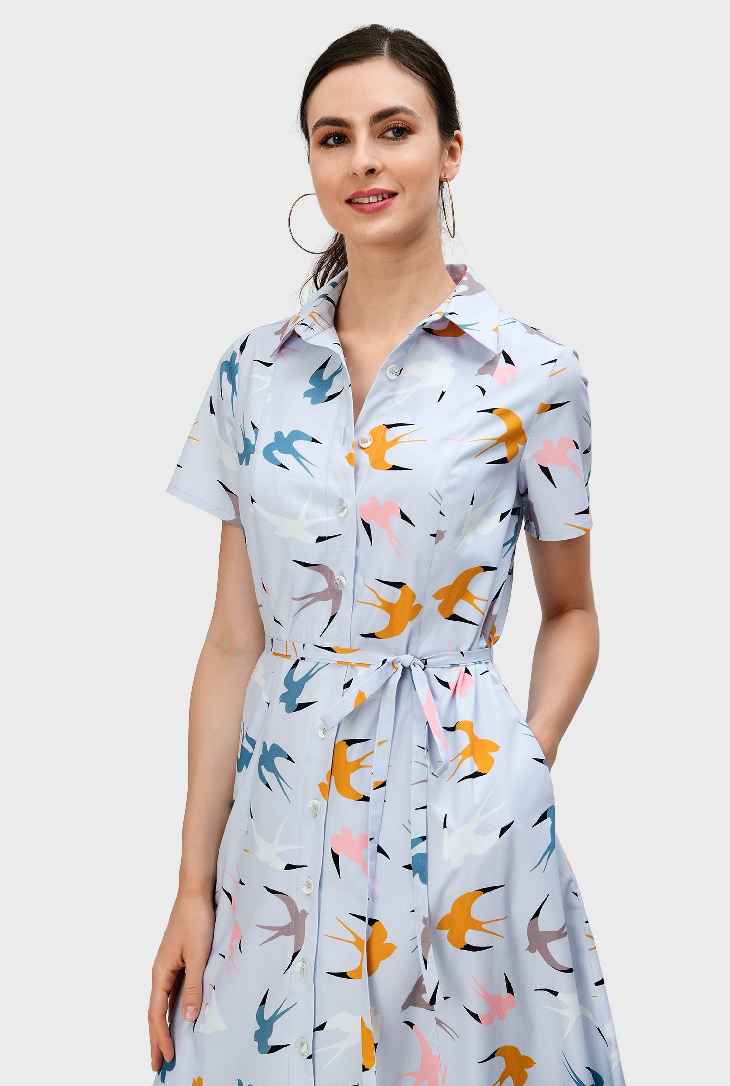 Bird print shop shirt dress