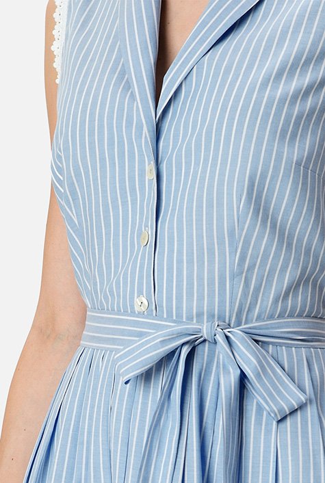 Lace trim stripe cotton shirtdress