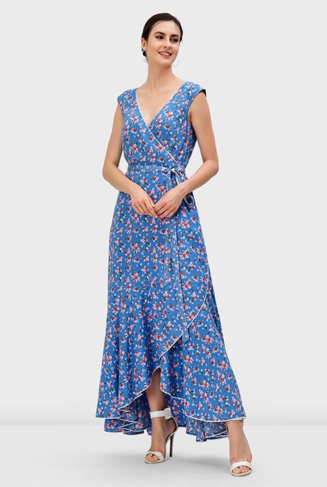 Shop Floral print maxi wrap dress | eShakti