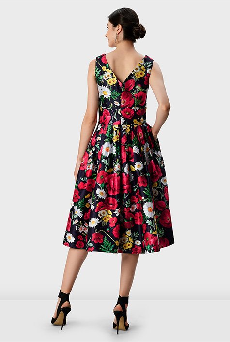 Shop Floral print dupioni banded empire dress | eShakti