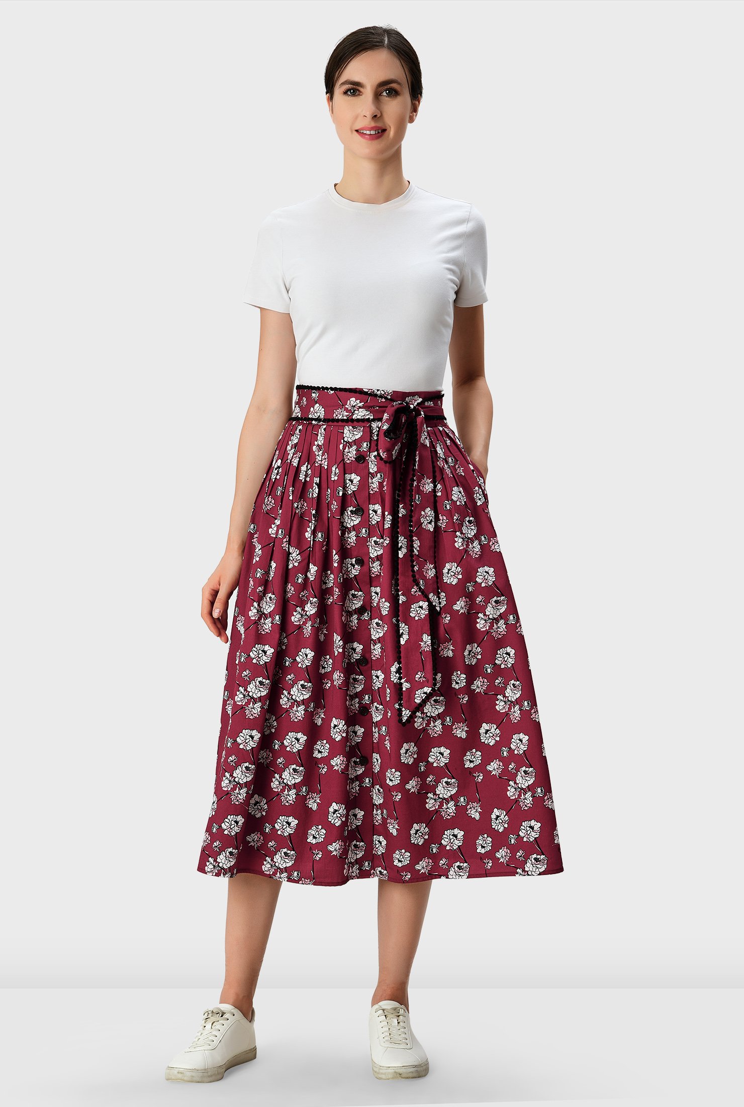 Shop Floral print cotton lace trim skirt | eShakti