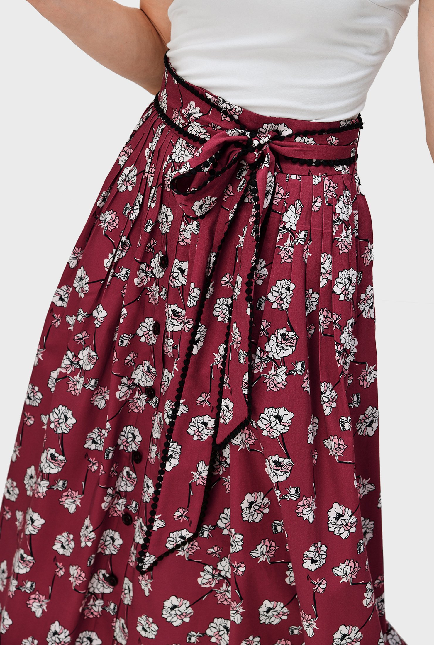 Shop Floral print cotton lace trim skirt | eShakti