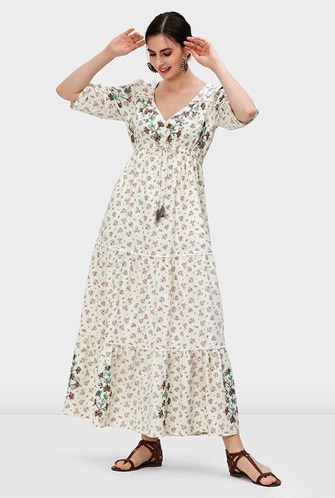 Shop Floral embroidery rose print cotton lace trim tiered