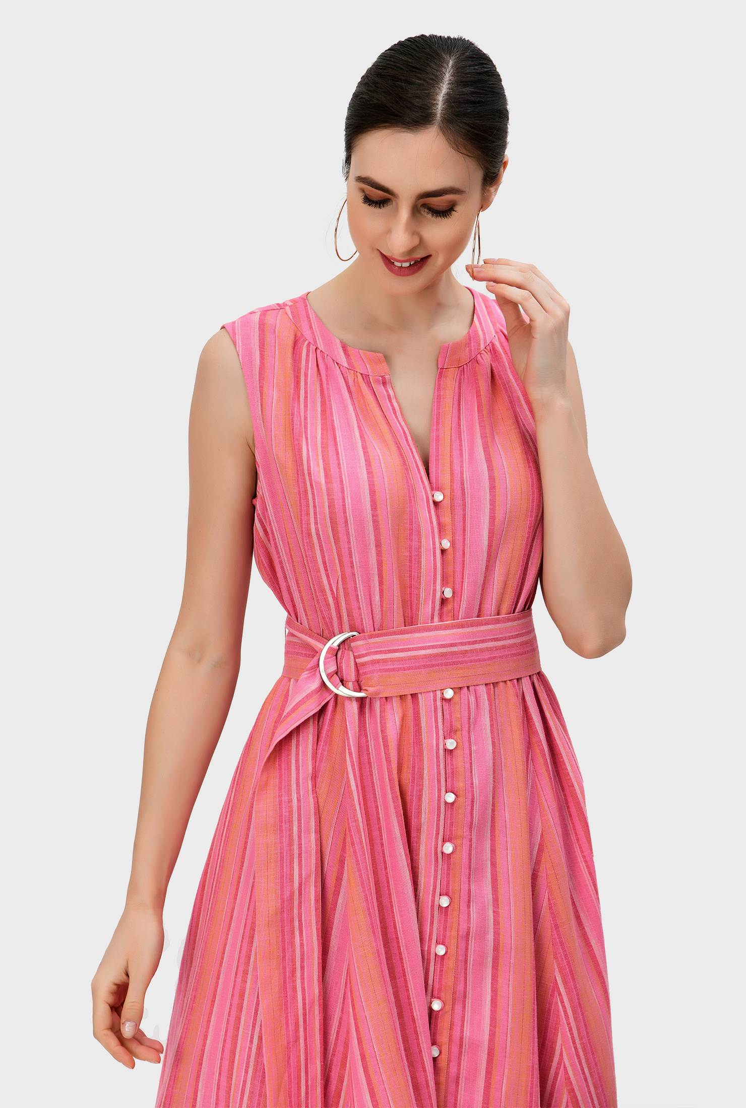 Shop Stripe linen blend sashtie shirtdress eShakti