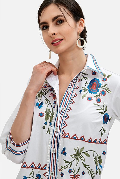 Floral embroidered cotton poplin shirt