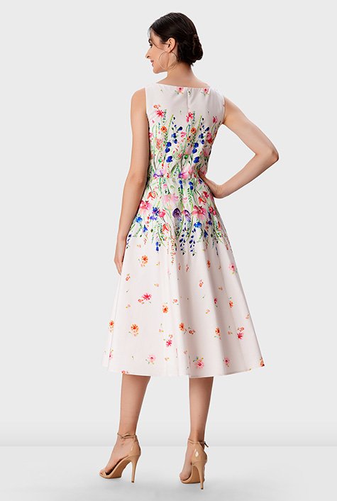 Shop Floral print cotton poplin A-line dress | eShakti