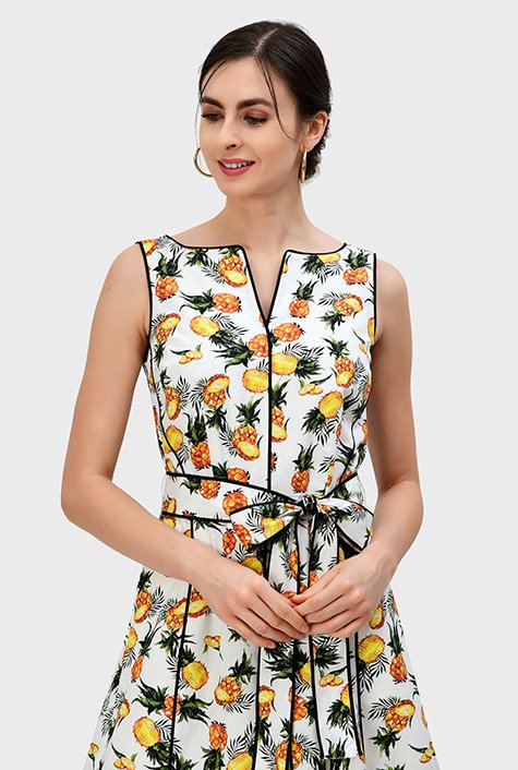 Shop Contrast trim pineapple print cotton poplin dress