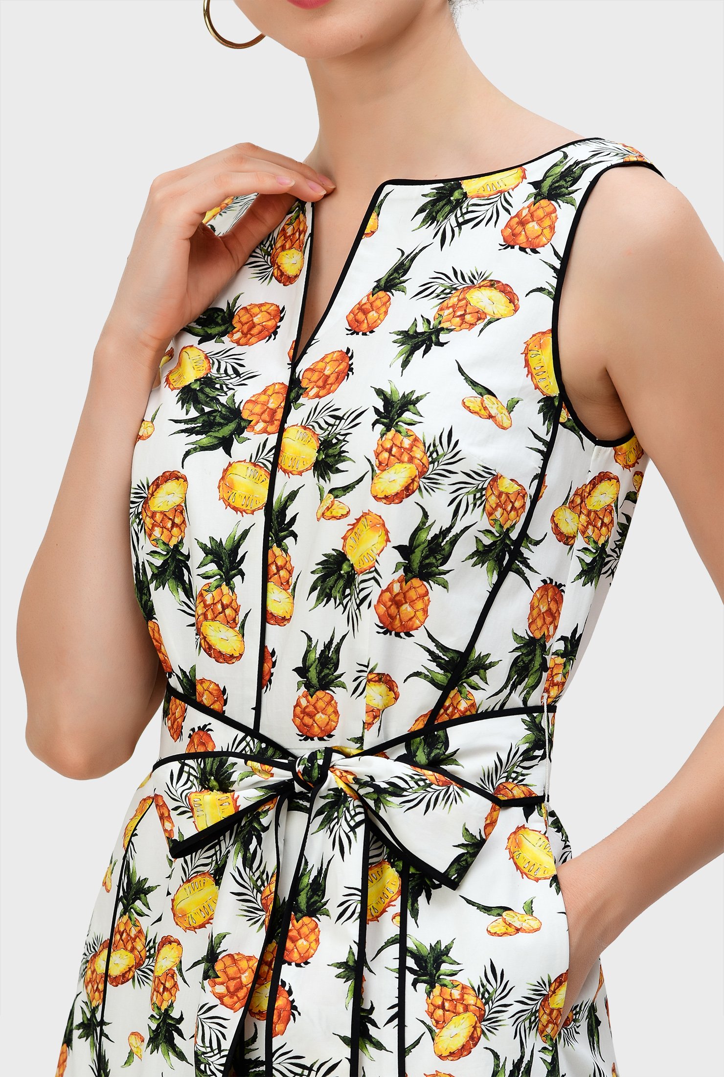 Shop Contrast trim pineapple print cotton poplin dress | eShakti