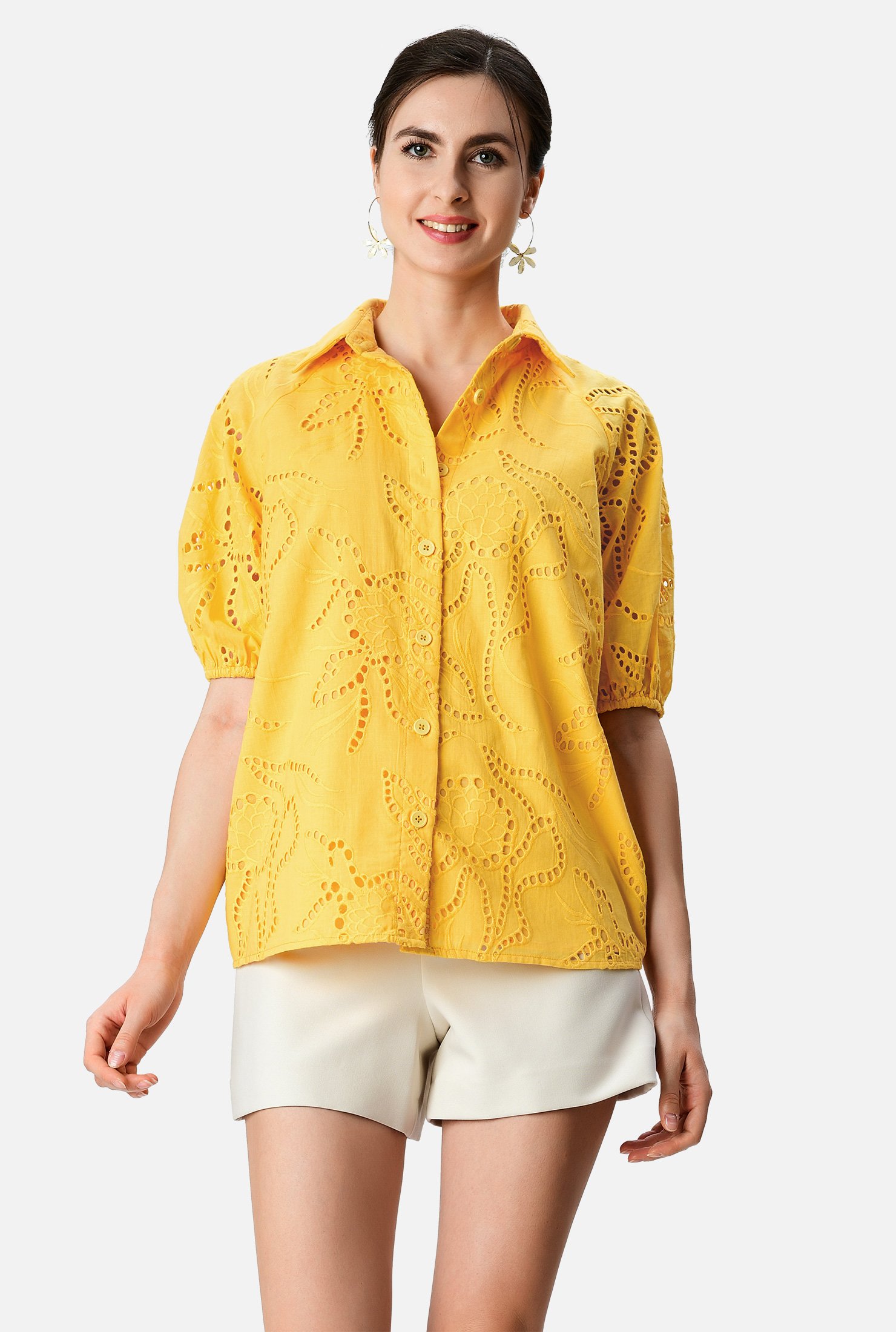 Shop Large keyhole back cotton eyelet shirt | eShakti