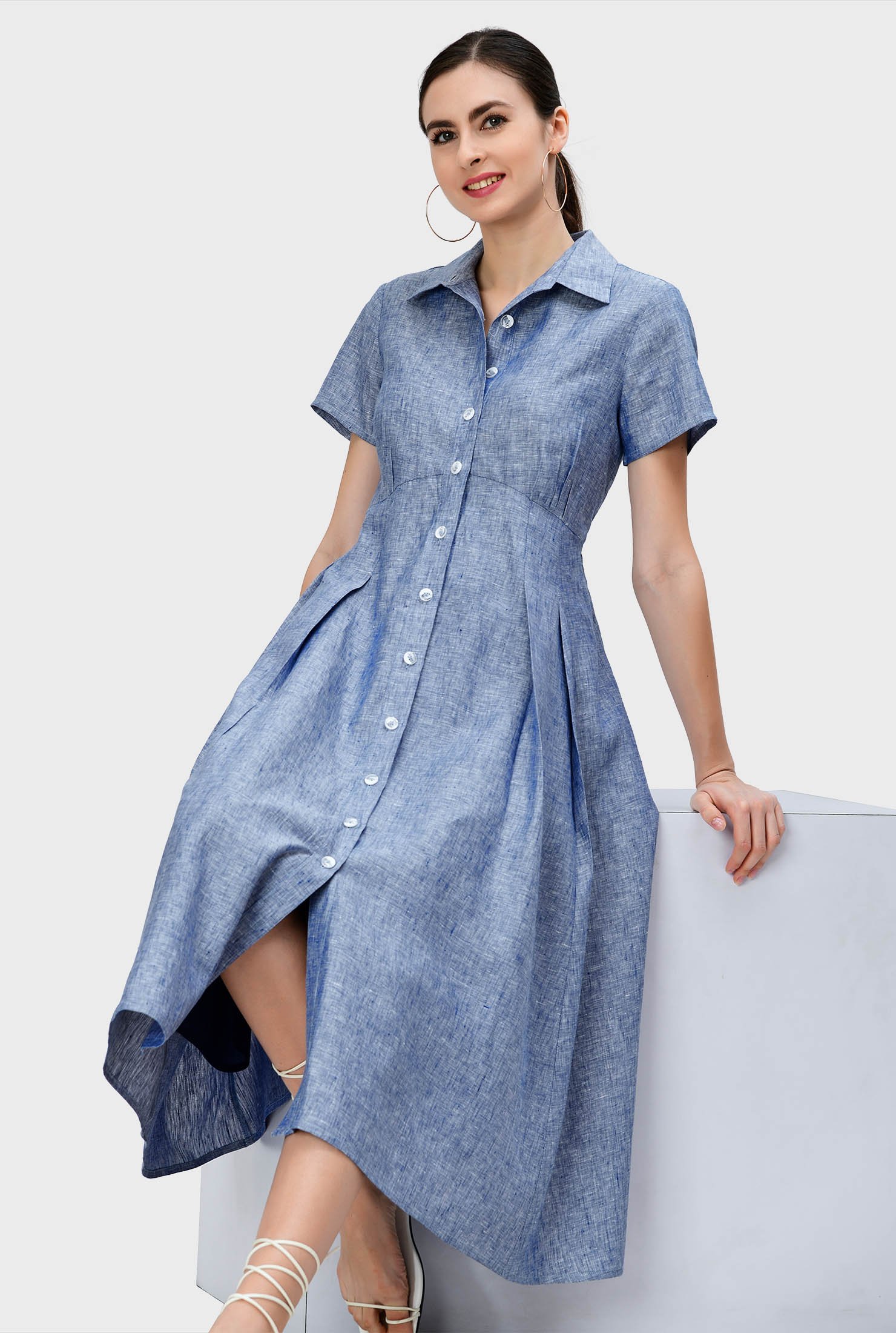 Shop Empire cut linen A-line shirtdress | eShakti