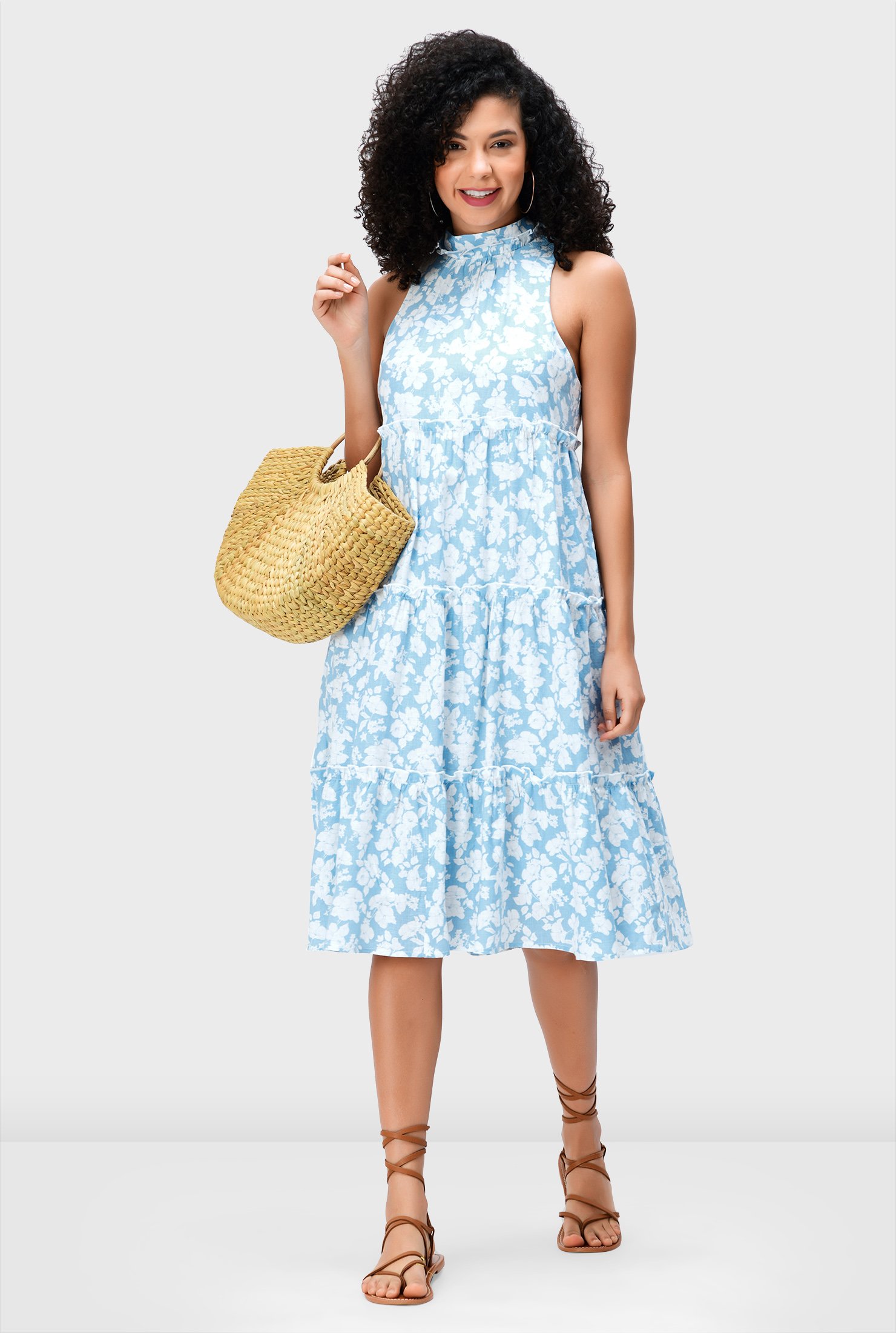 all over print frill trim dress