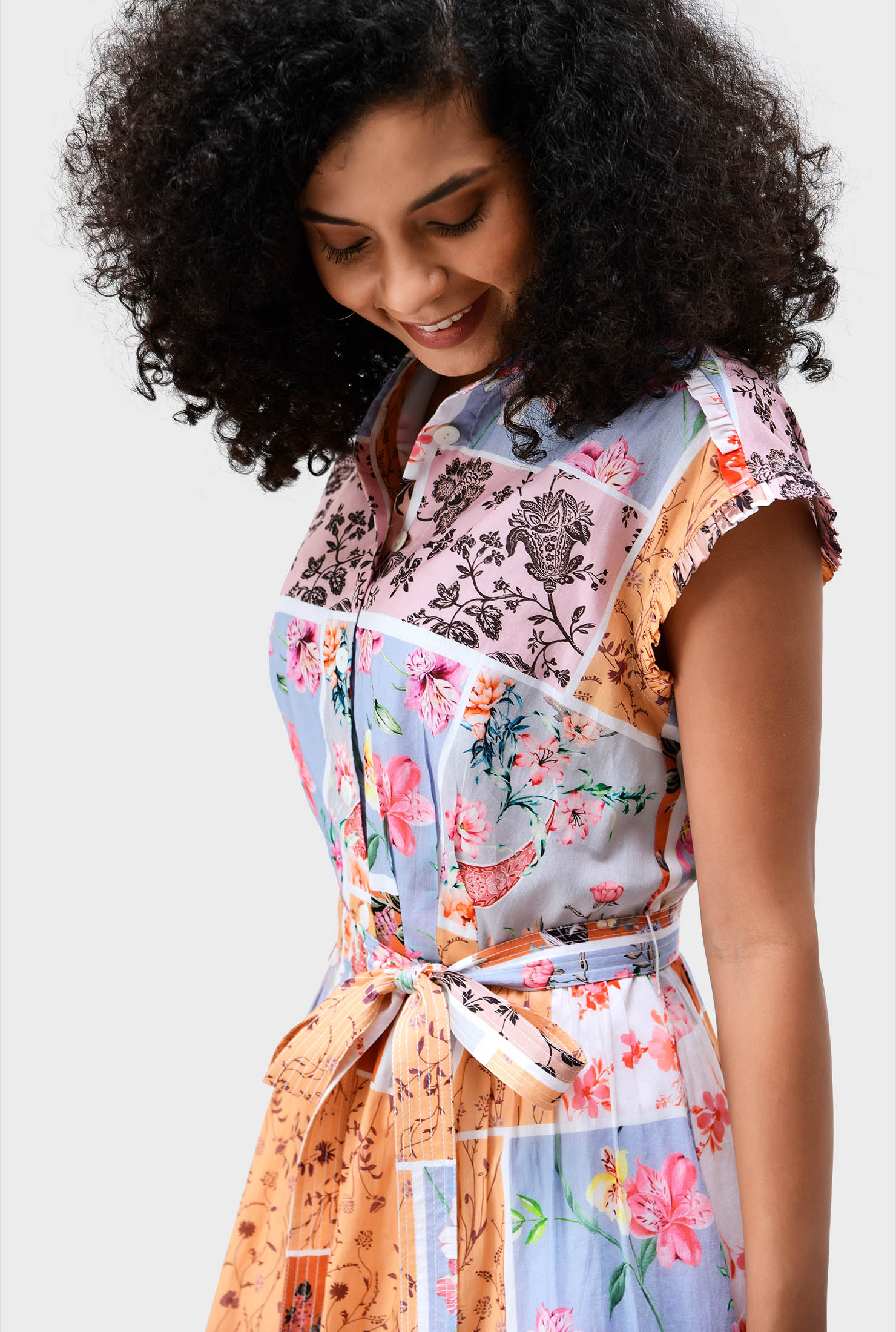パーティードレス Floral Print Ruffle Trim Shirt Dress Gucci Floral Print Ruffle Trim Shirt Dress - Runway Catalog