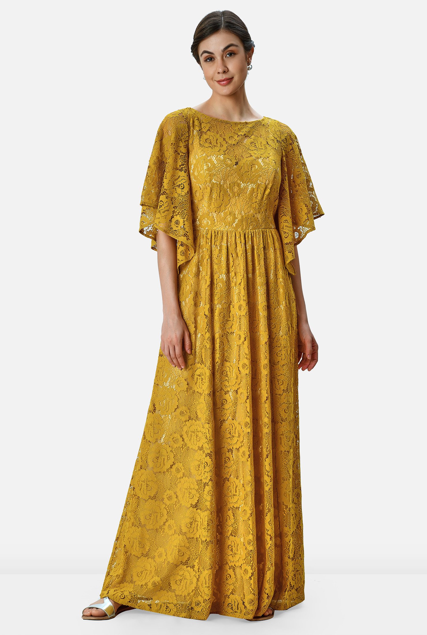 Shop Flutter Sleeve Floral Lace Maxi Dress Eshakti