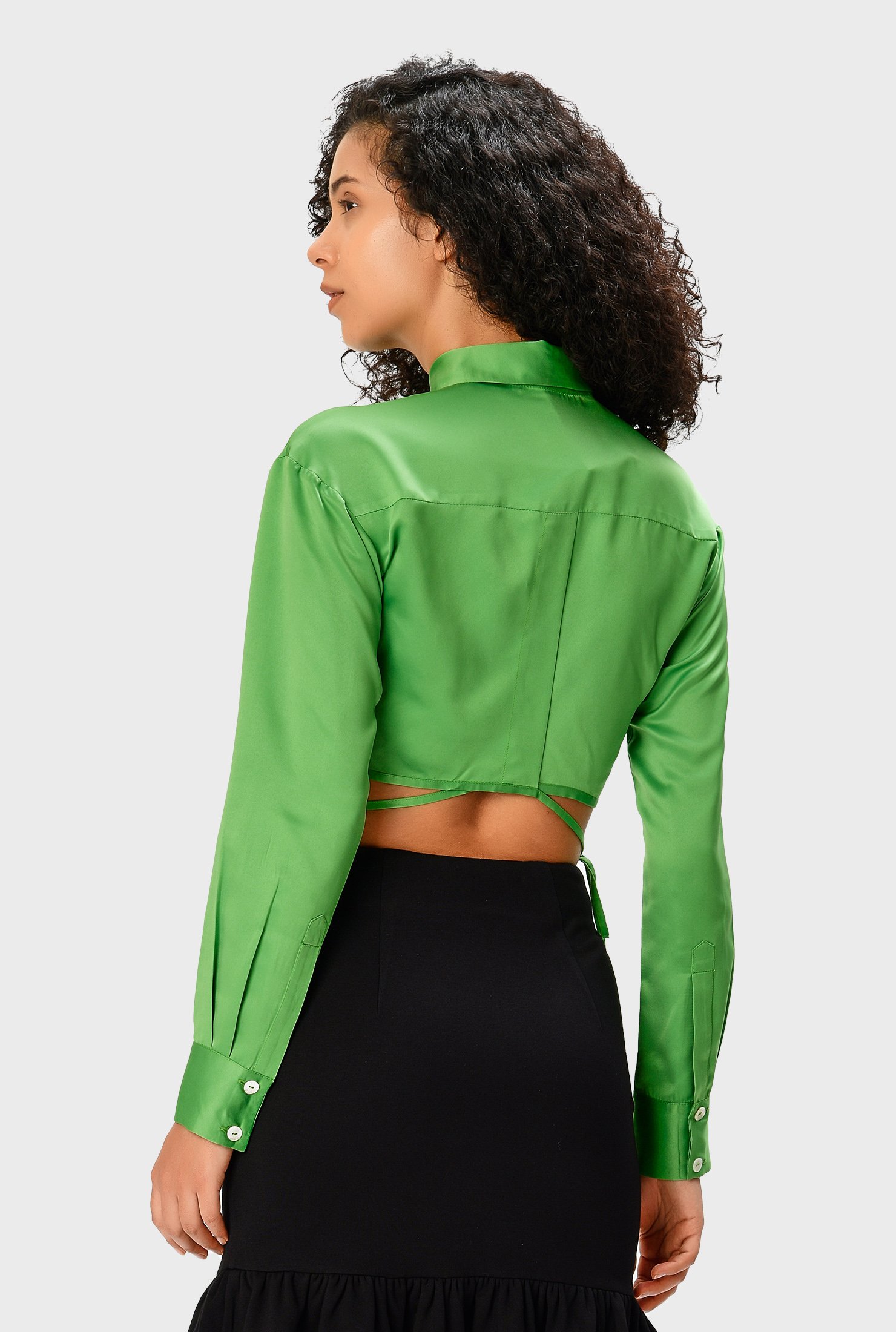 Shop Button front matte satin crop blouse | eShakti