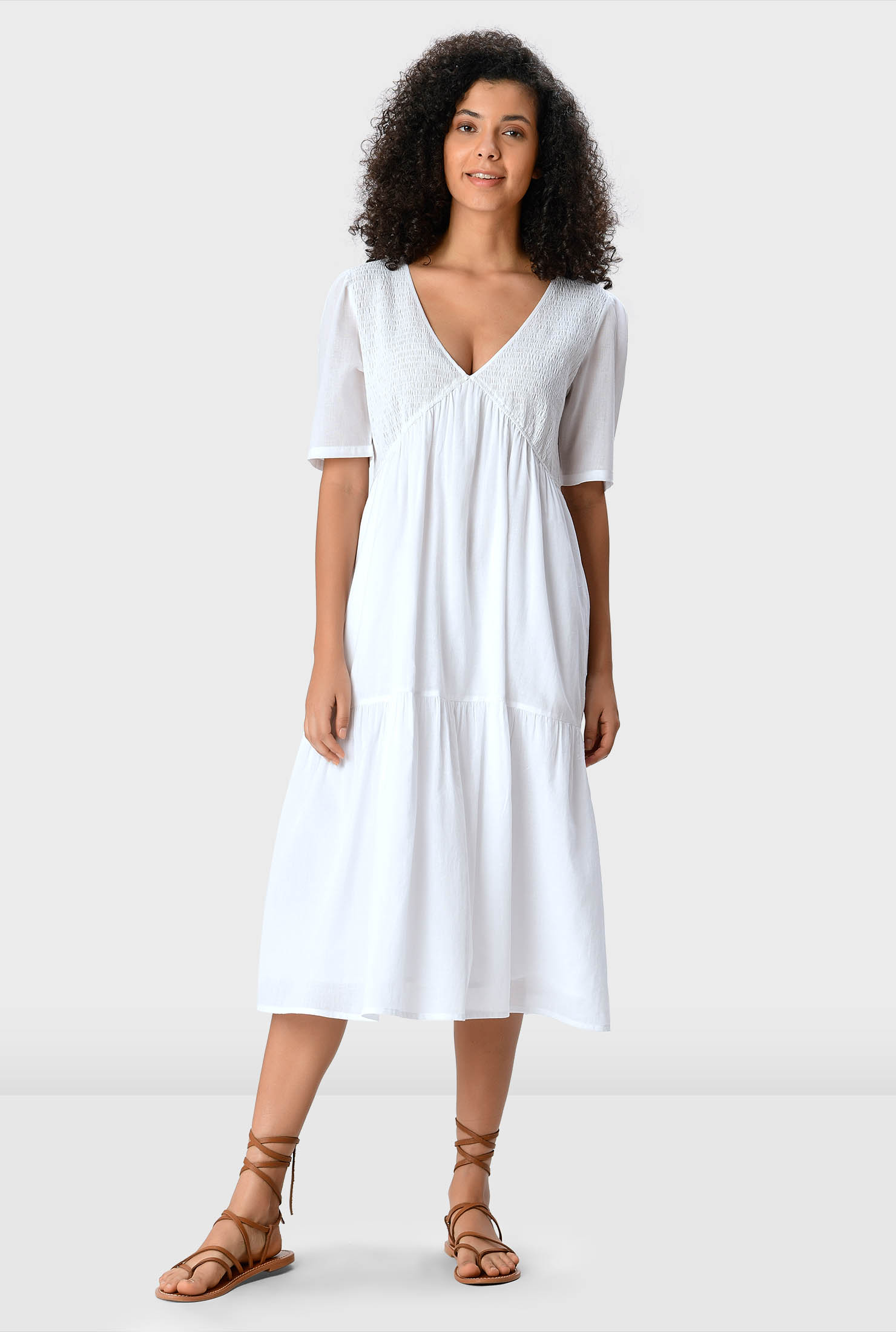 Shop Smocked cotton voile ruffle flounce dress eShakti