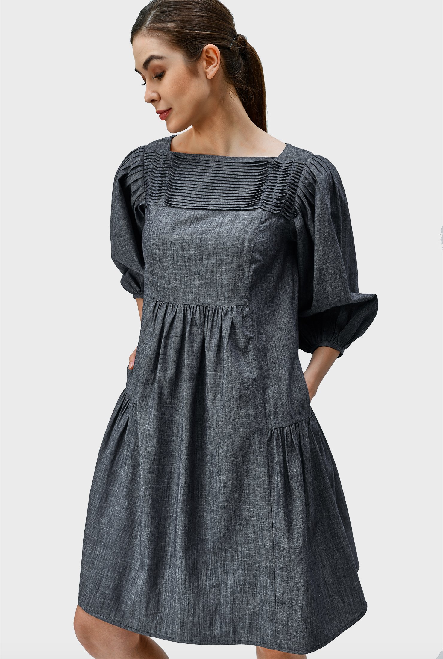 chambray pintuck dress